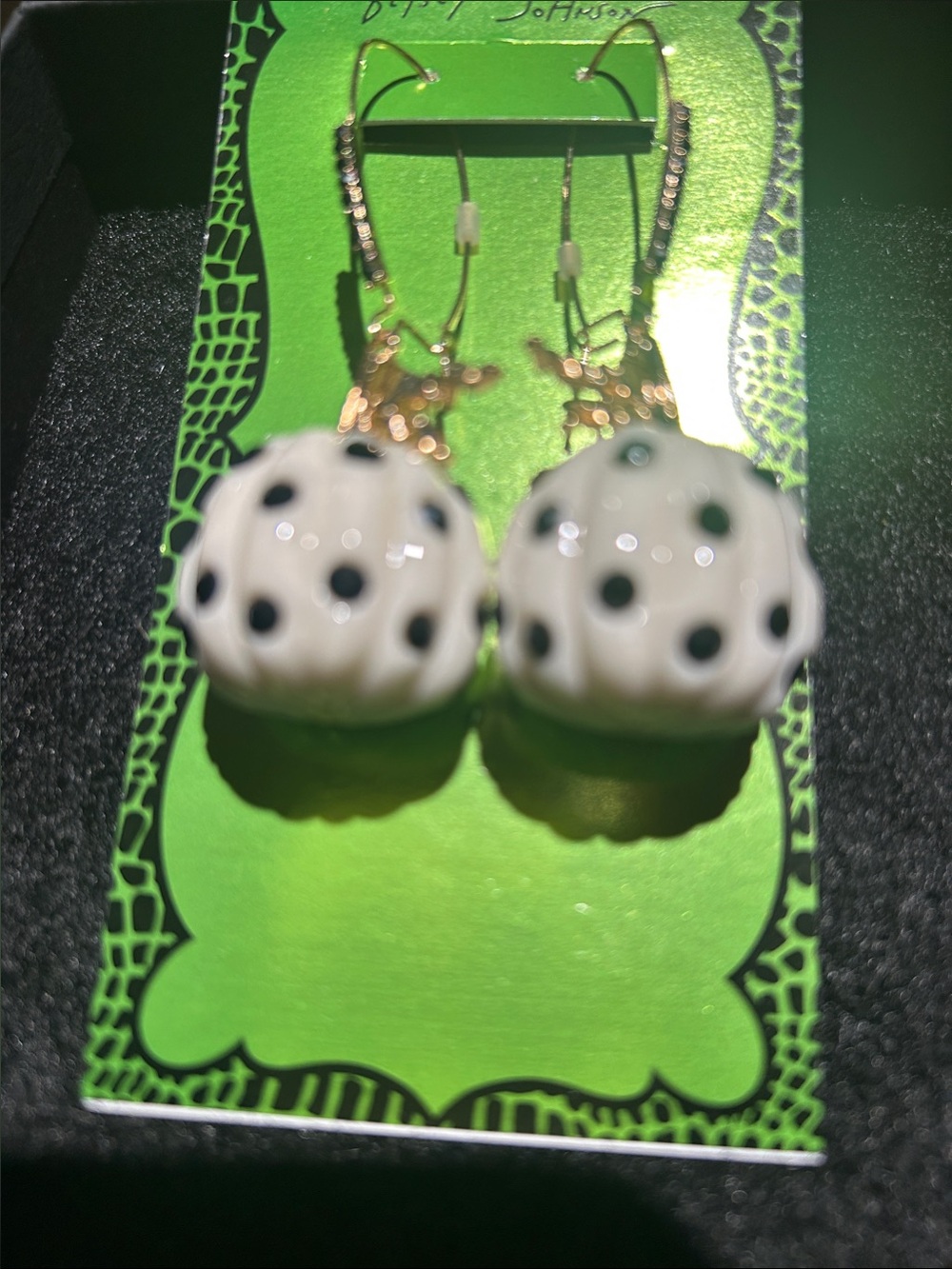 Betsey Johnson White Polka Dot Drop Earrings